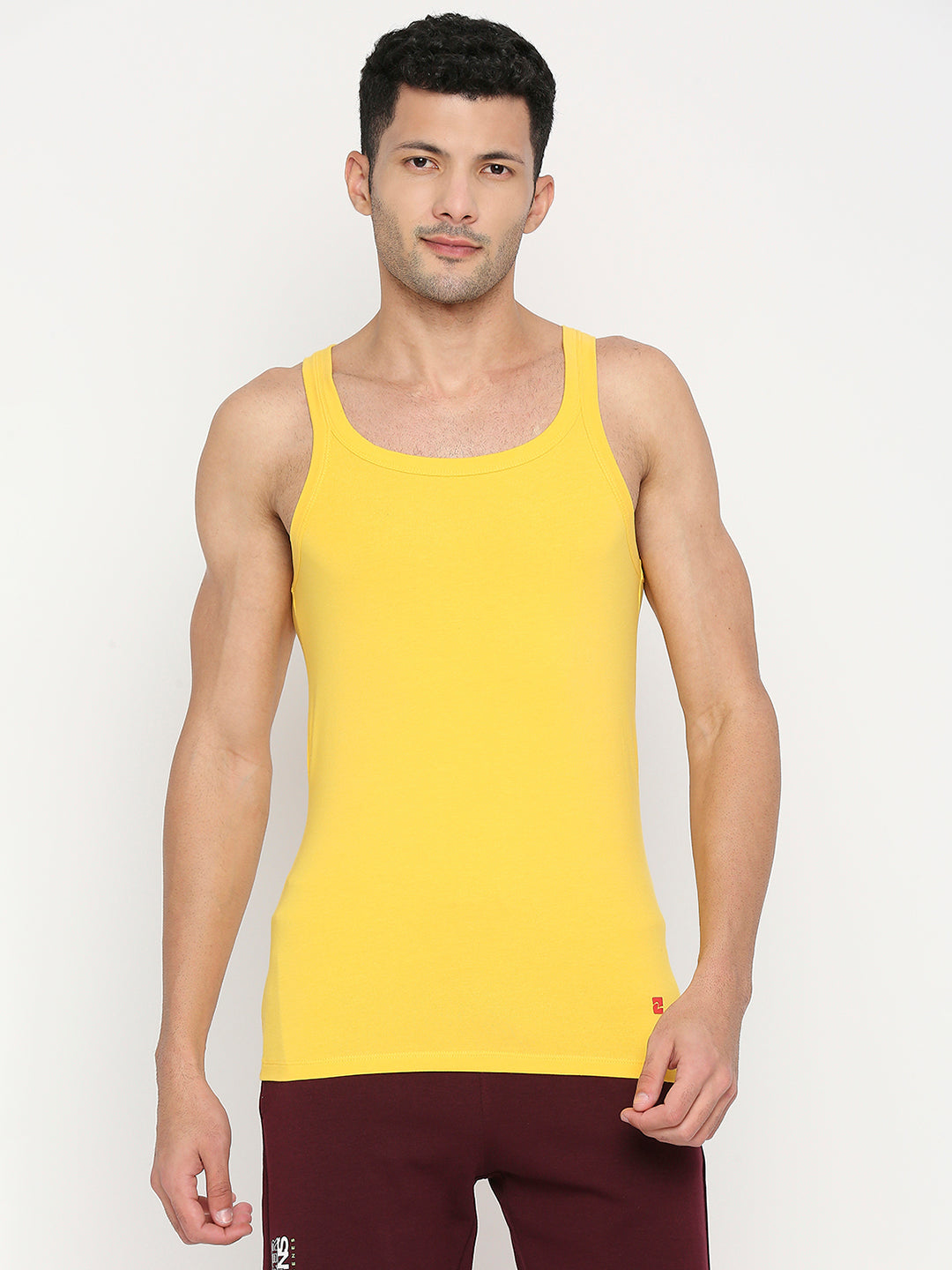 Men Premium Yellow Cotton Blend Vest - UnderJeans by Spykar