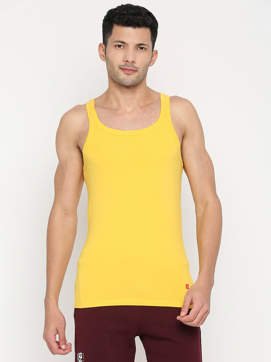 Men Premium Yellow Cotton Blend Vest - UnderJeans by Spykar