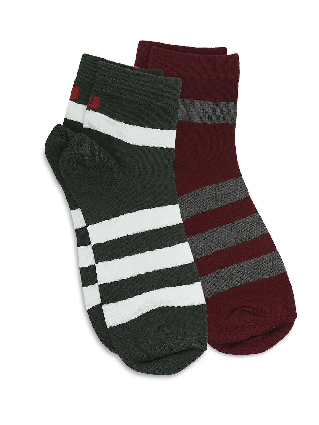 Men Premium Bottle Green & Maroon Ankle Length Socks - Pack Of 2- Underjeans by Spykar
