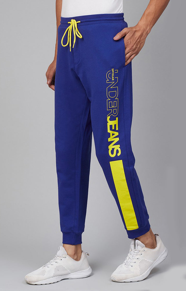 Blue Cotton Blend Solid Trackpants- UnderJeans by Spykar