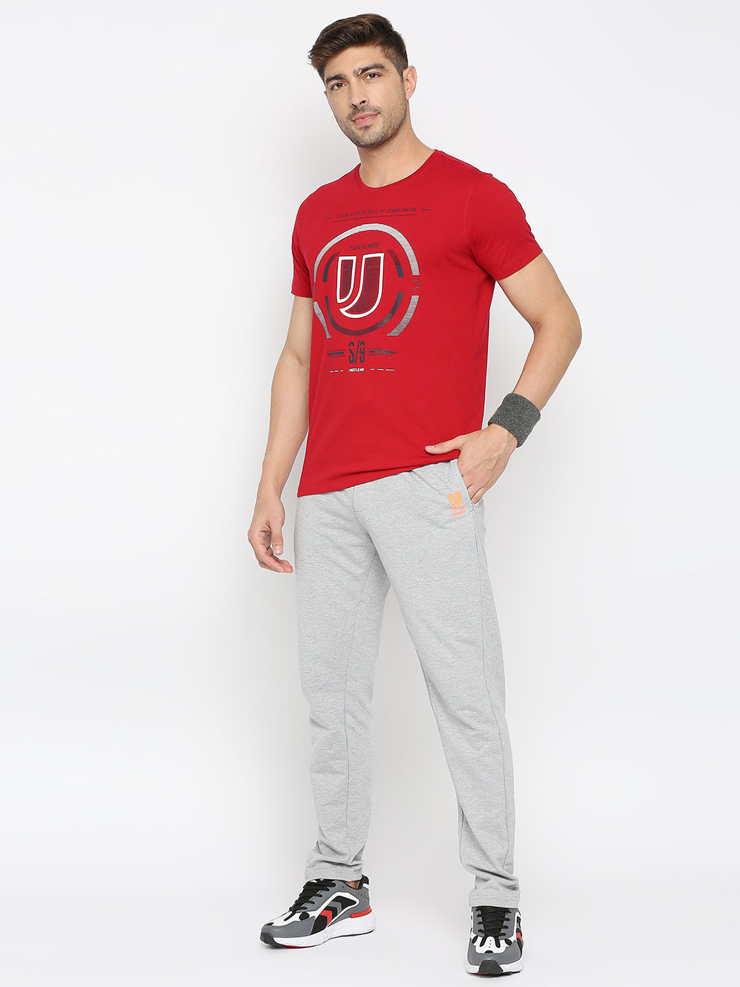 Men Premium Cotton Blend GreyMelange Trackpant- UnderJeans by Spykar