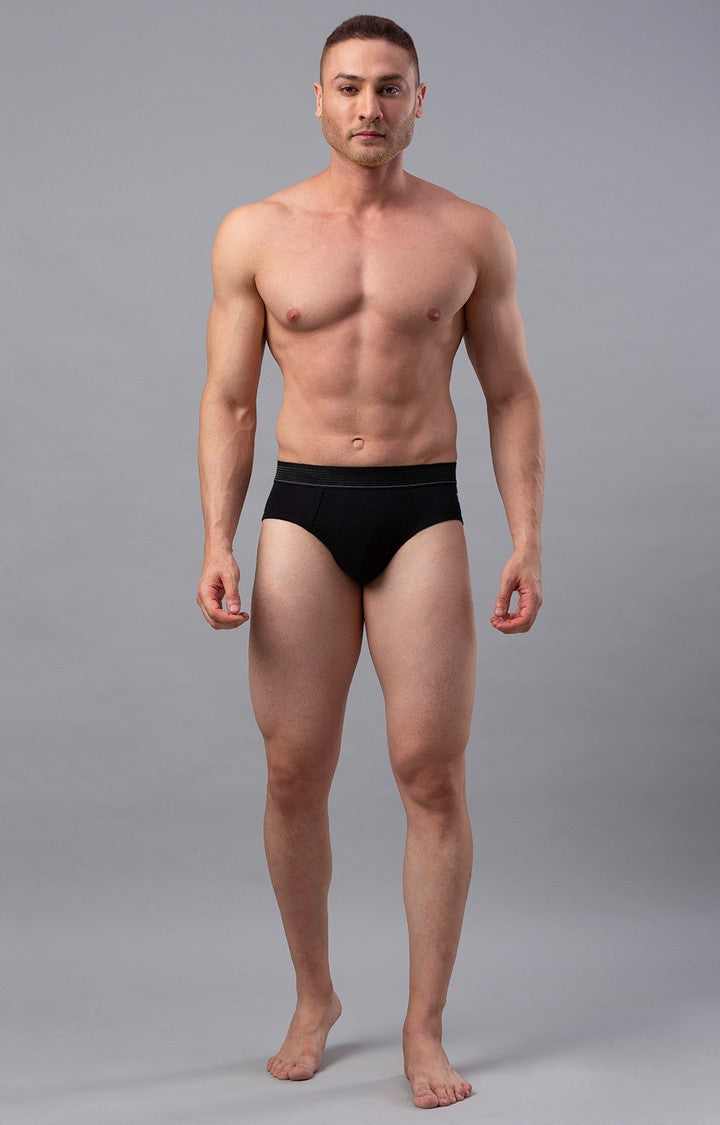 Men Premium Black Cotton Blend Brief- UnderJeans by Spykar