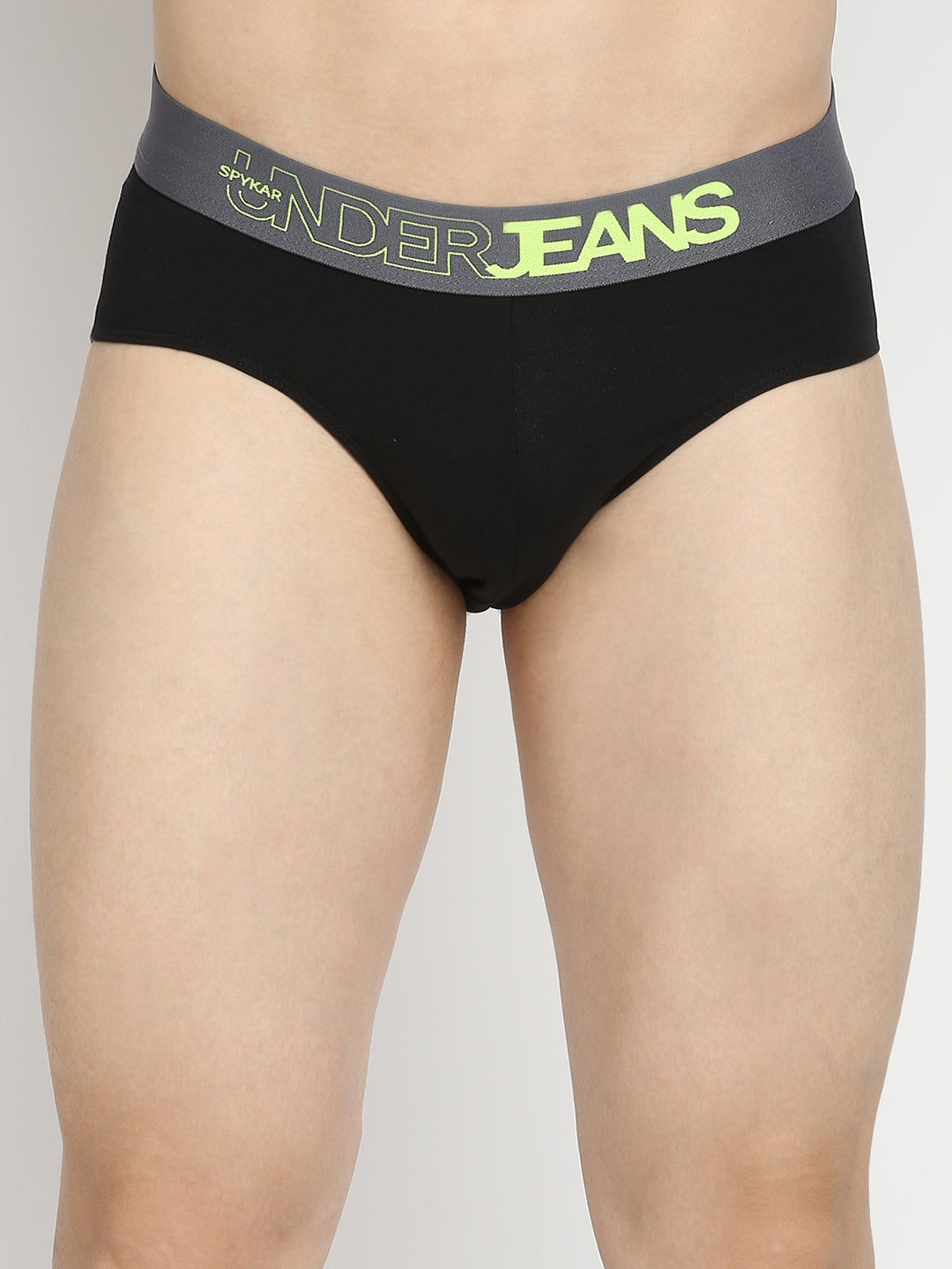 Men Premium Yellow & Black Cotton Blend Brief - Pack Of 2- UnderJeans by Spykar