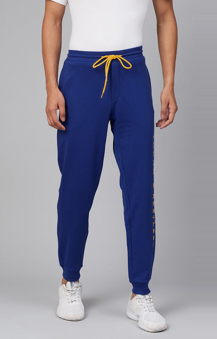 Blue Cotton Blend Solid Trackpants- UnderJeans by Spykar