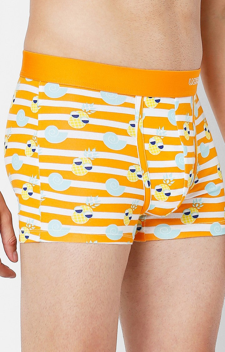 Men Premium Orange Cotton Blend Printed Trunk- UnderJeans by Spykar