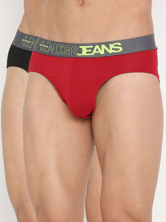 Underjeans by Spykar Men Premium Assorted Cotton Blend Brief Pack of 2