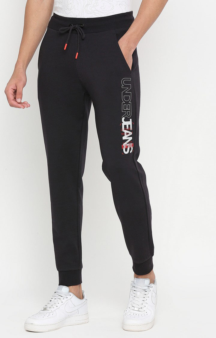Men Premium Cotton Navy Trackpant-UnderJeans by Spykar