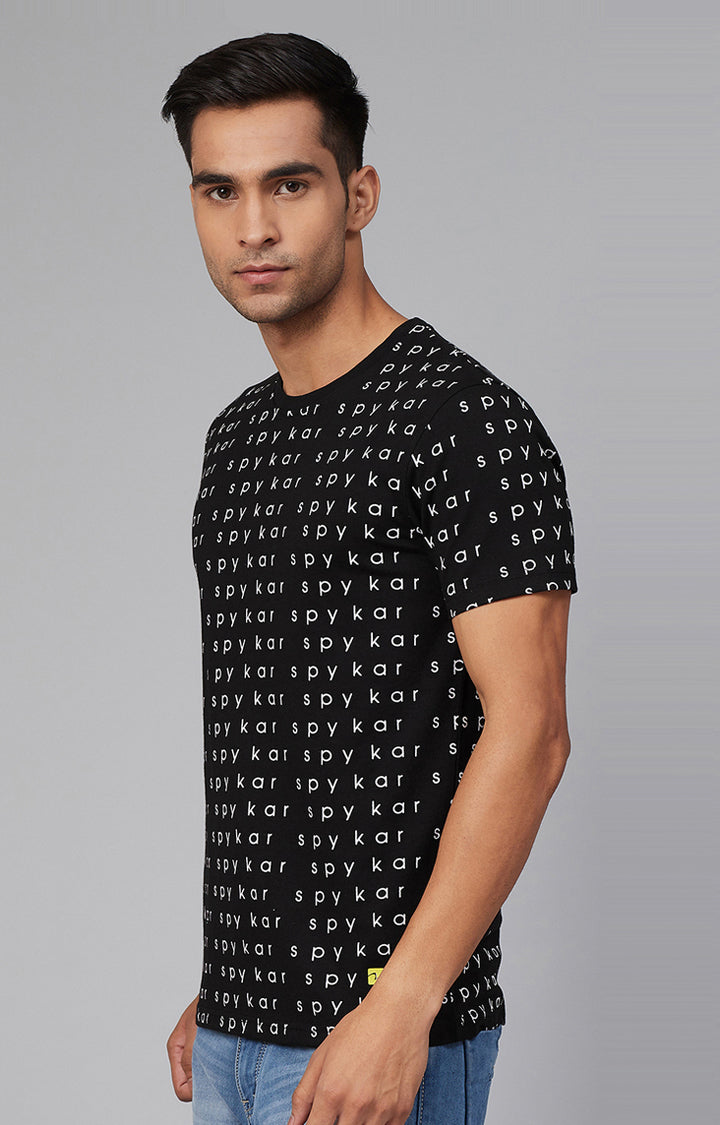 Black Cotton Printed Round Neck T-Shirts- UnderJeans by Spykar
