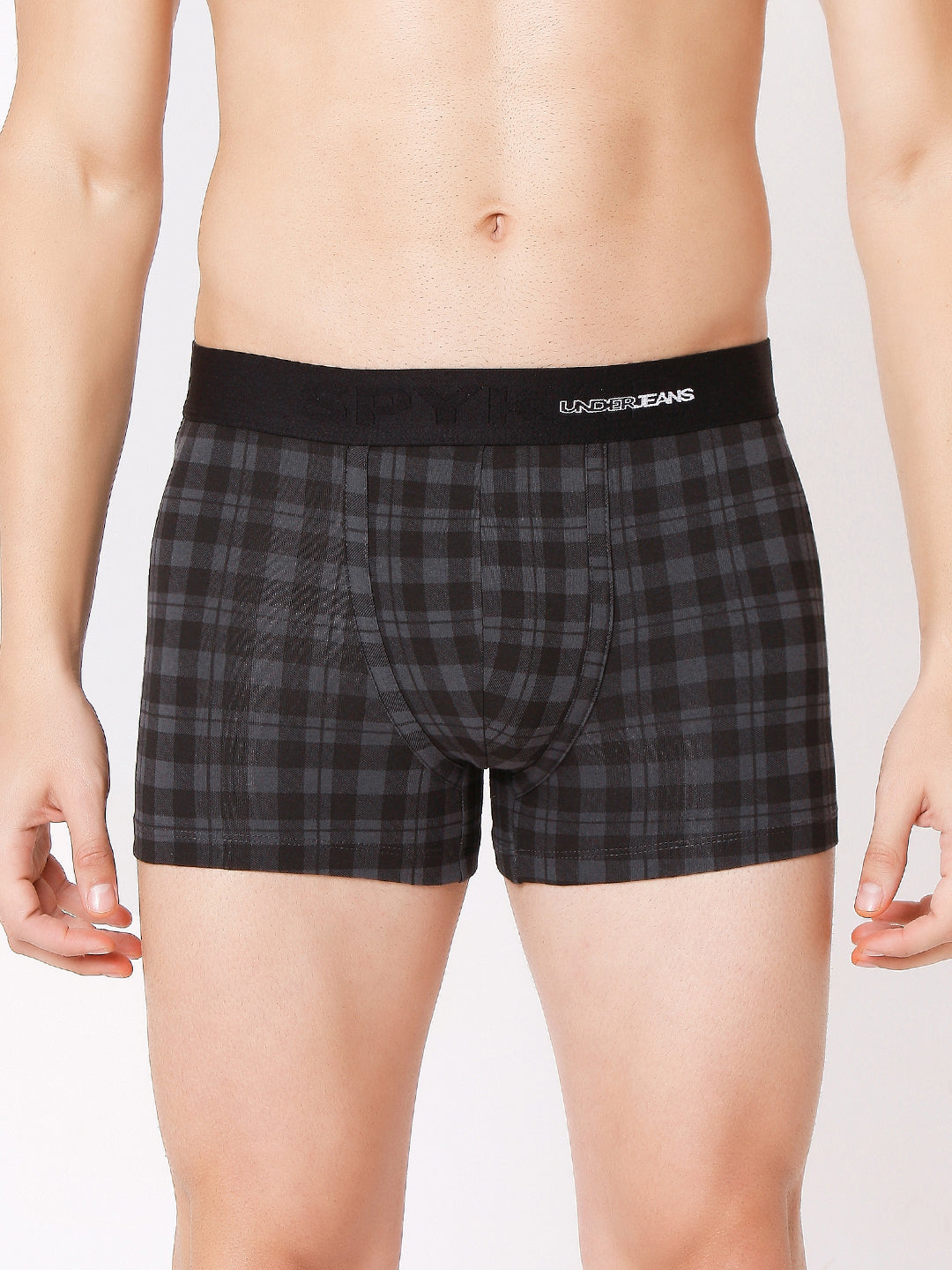 Men Premium Black Check & Maroon Check Cotton Blend Trunk (Pack of 2)- UnderJeans by Spykar