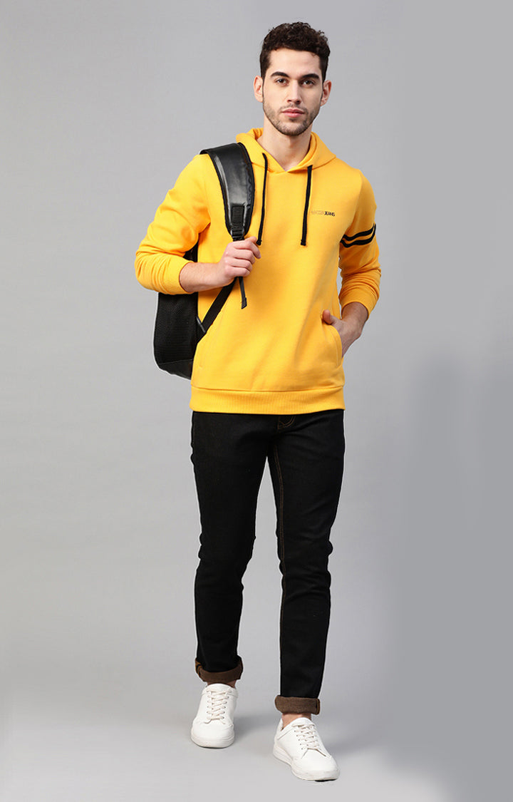 Mustard Cotton Solid Hooded Sweatshirts- UnderJeans by Spykar