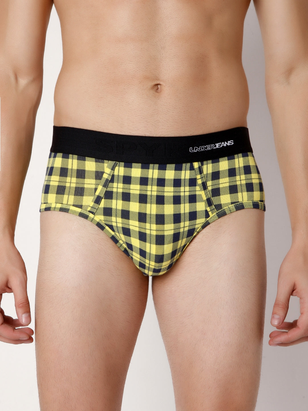 Underjeans By Spykar Men Yellow Check Cotton Blend Brief