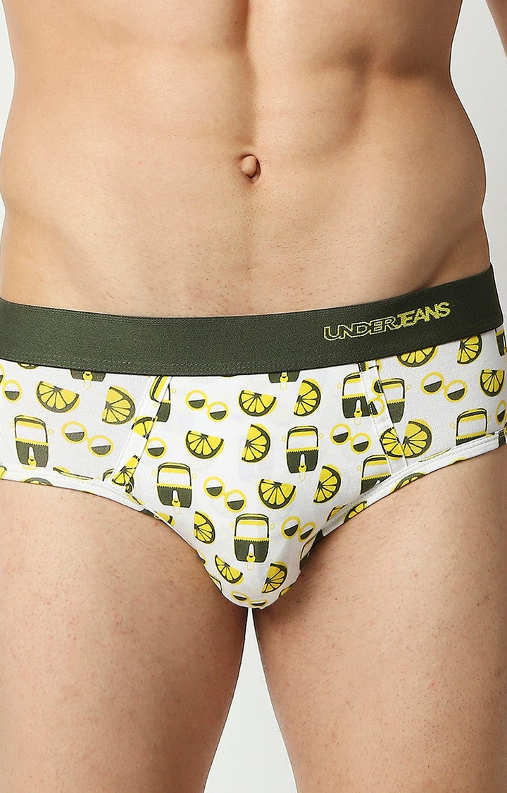 Men Premium Green Cotton Blend Regular Fit Brief - UnderJeans by Spykar
