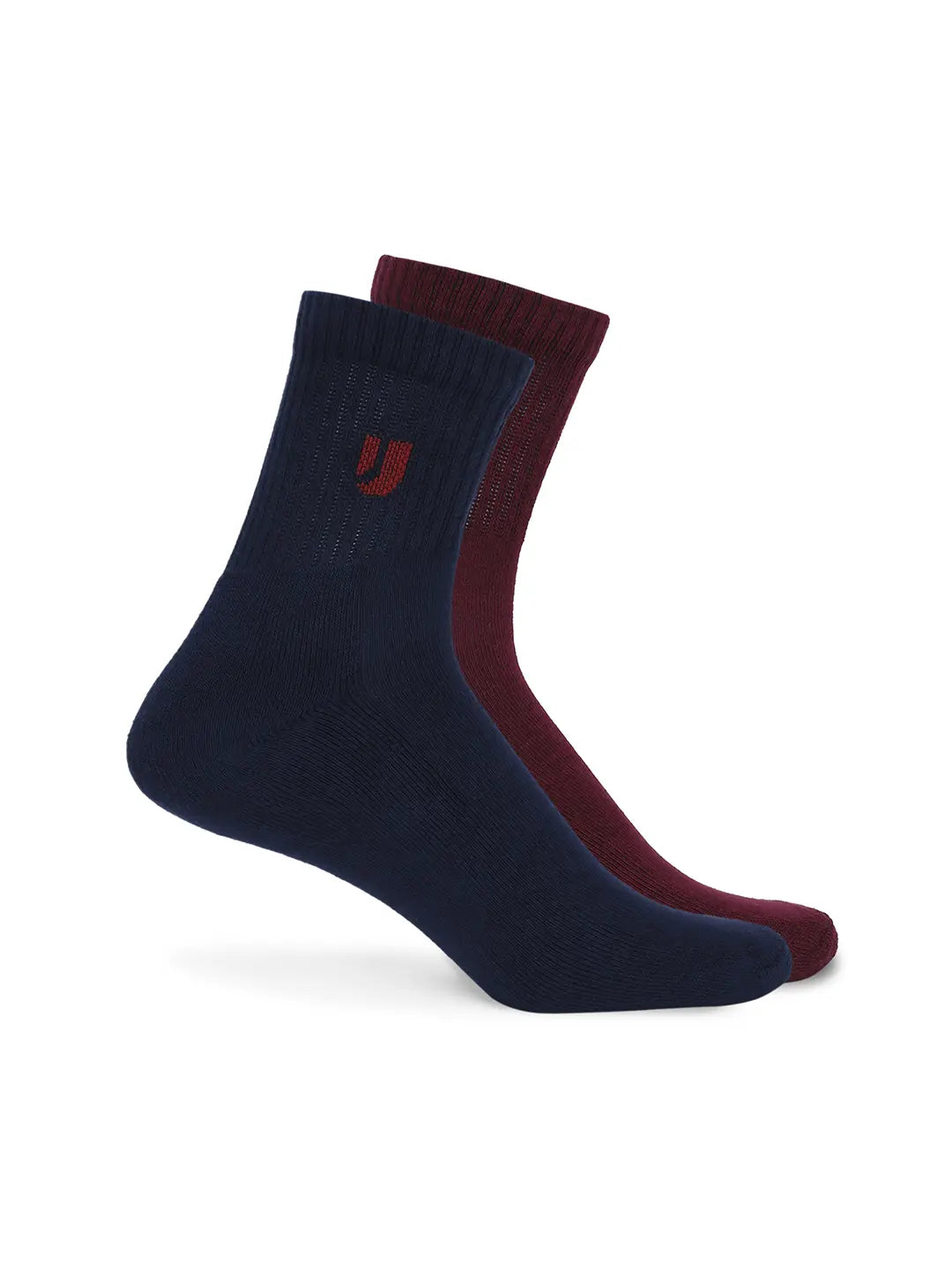 Men Navy & Maroon Cotton Blend Ankle Length Socks - Pack Of 2 - Underjeans by Spykar