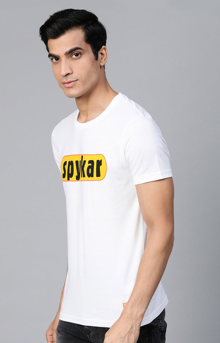 White Cotton Printed Round Neck T-Shirts- UnderJeans by Spykar