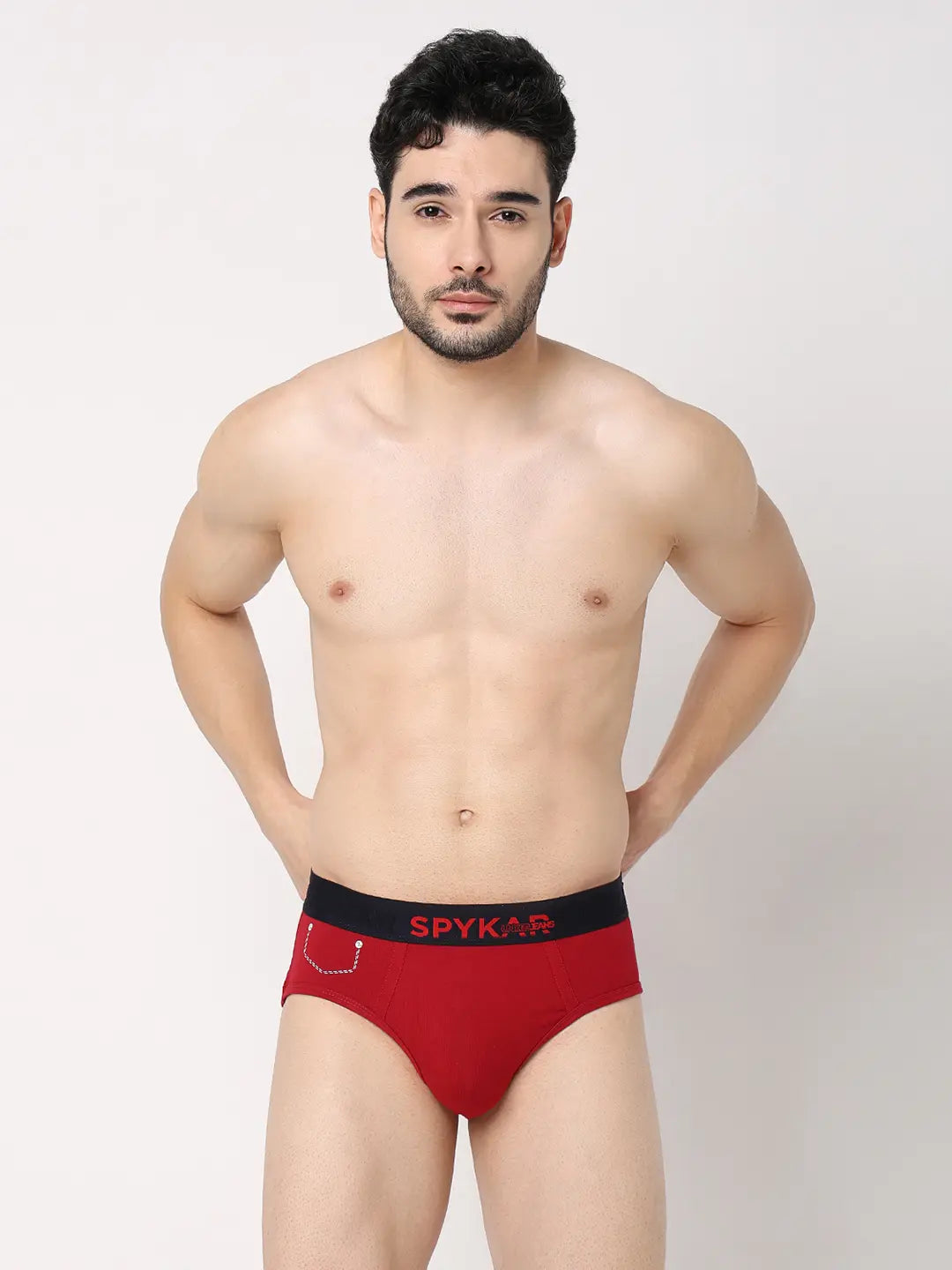 Underjeans by Spykar Men Premium Grey & Maroon Cotton Blend Regular Fit Brief - Pack Of 2