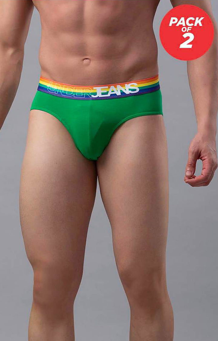 Green Cotton Brief for Men Premium - (Pack of 2)- UnderJeans by Spykar