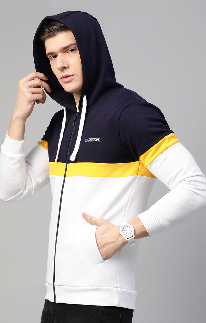 Navy Cotton Solid Hooded Sweatshirts- UnderJeans by Spykar