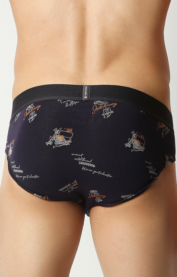 Men Premium Navy Blue Cotton Blend Regular Fit Brief- UnderJeans by Spykar