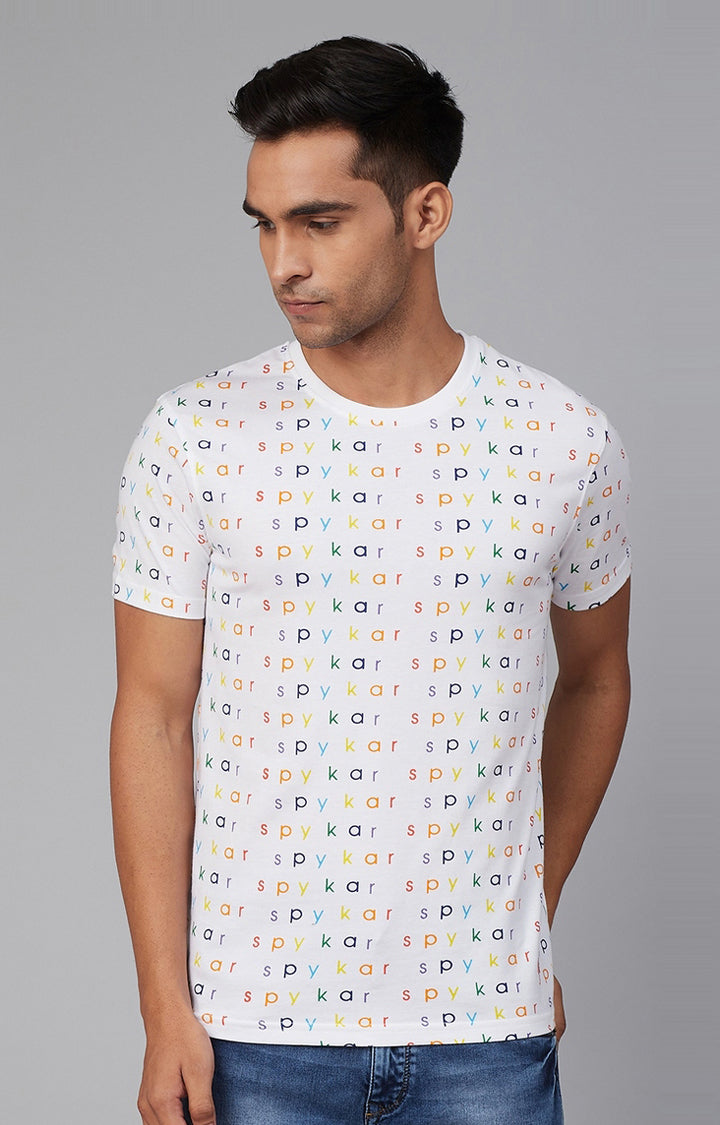 White Cotton Printed Round Neck T-Shirts- UnderJeans by Spykar