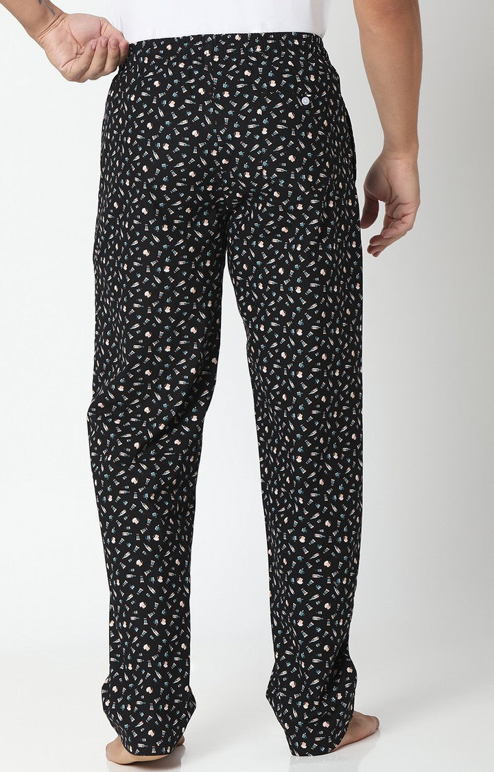 Men Premium Black/Green Cotton Printed Pyjama- UnderJeans By Spykar