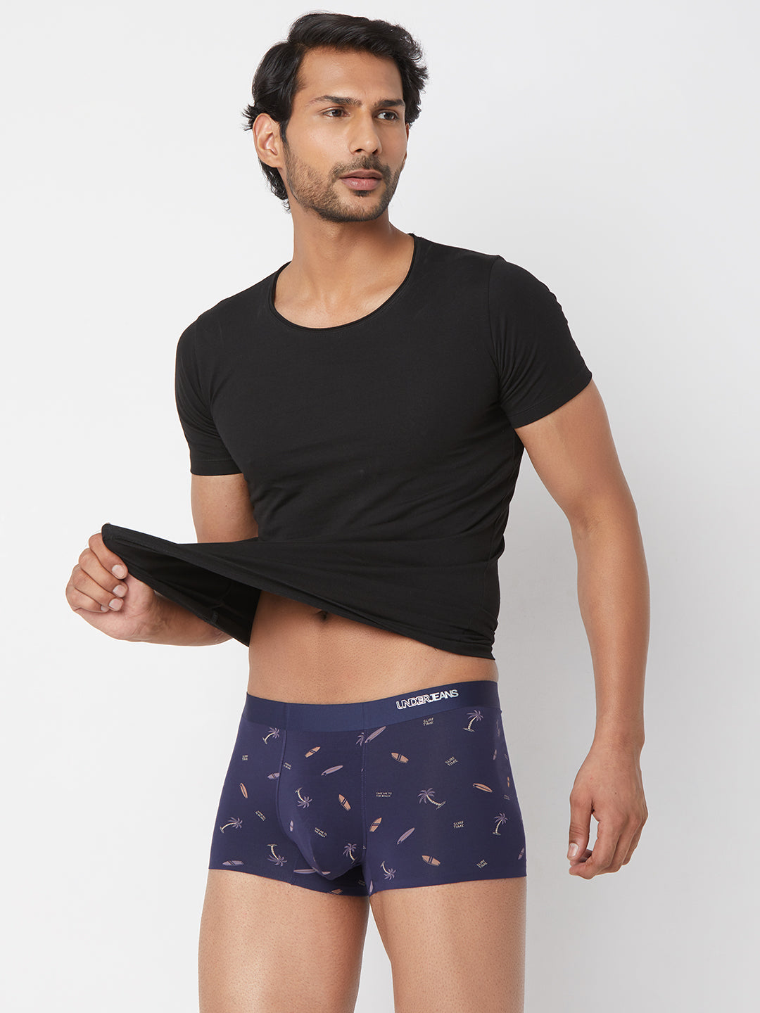 Men Navy Printed Super Premium Bonded Elastic Trunk - UnderJeans by Spykar