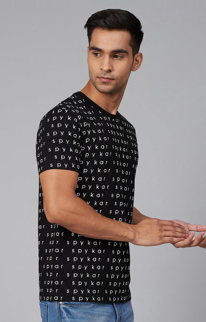 Black Cotton Printed Round Neck T-Shirts- UnderJeans by Spykar