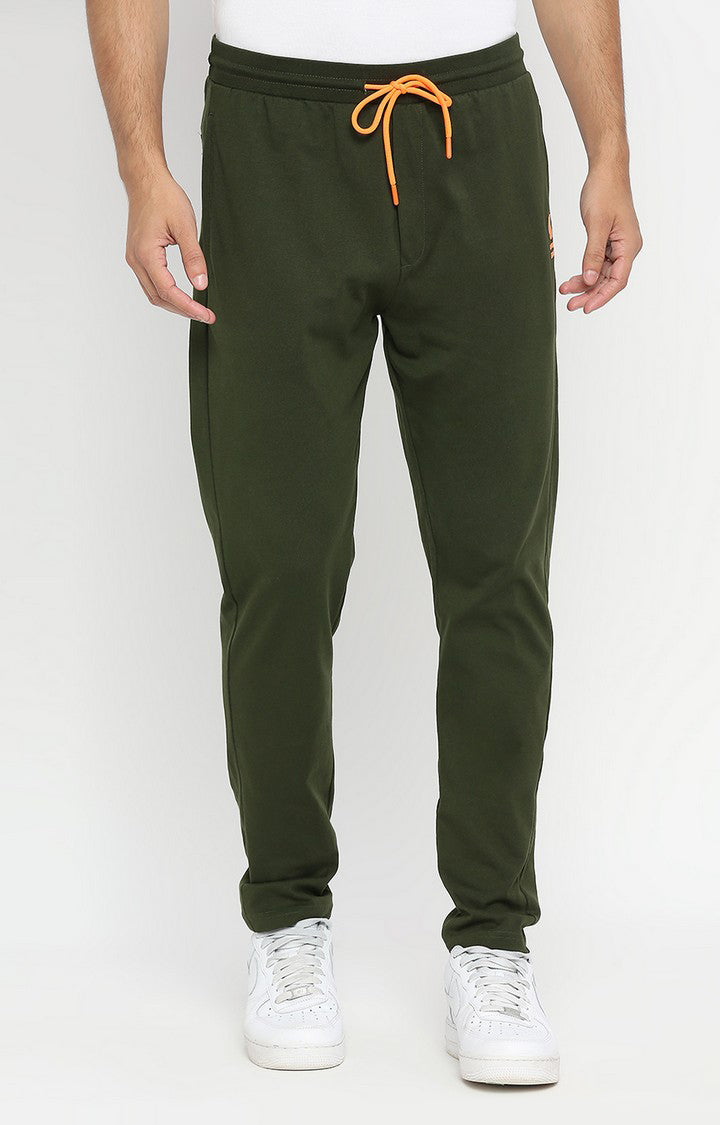 Men Premium Knitted Olive Cotton Trackpant - UnderJeans by Spykar