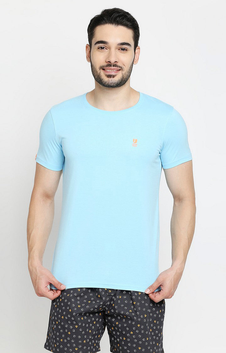 Men Premium Black & Blue Cotton Regular Fit Round Neck T-shirts - Pack of 2- UnderJeans by Spykar