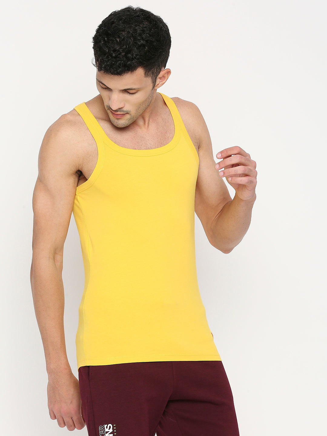 Men Premium Yellow Cotton Blend Vest - UnderJeans by Spykar