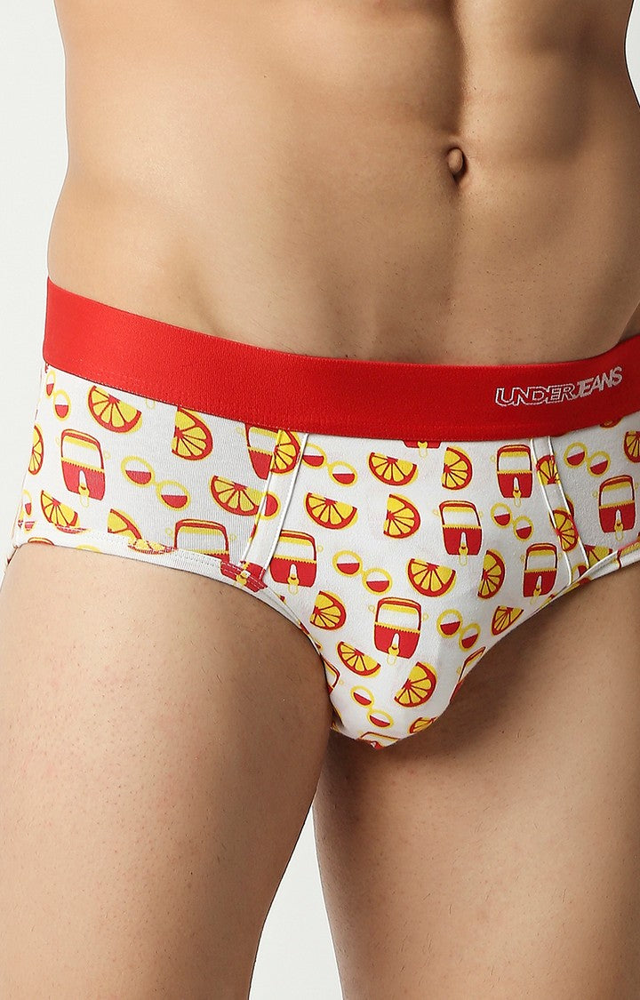 Men Premium Red Cotton Blend Printed Brief- UnderJeans by Spykar