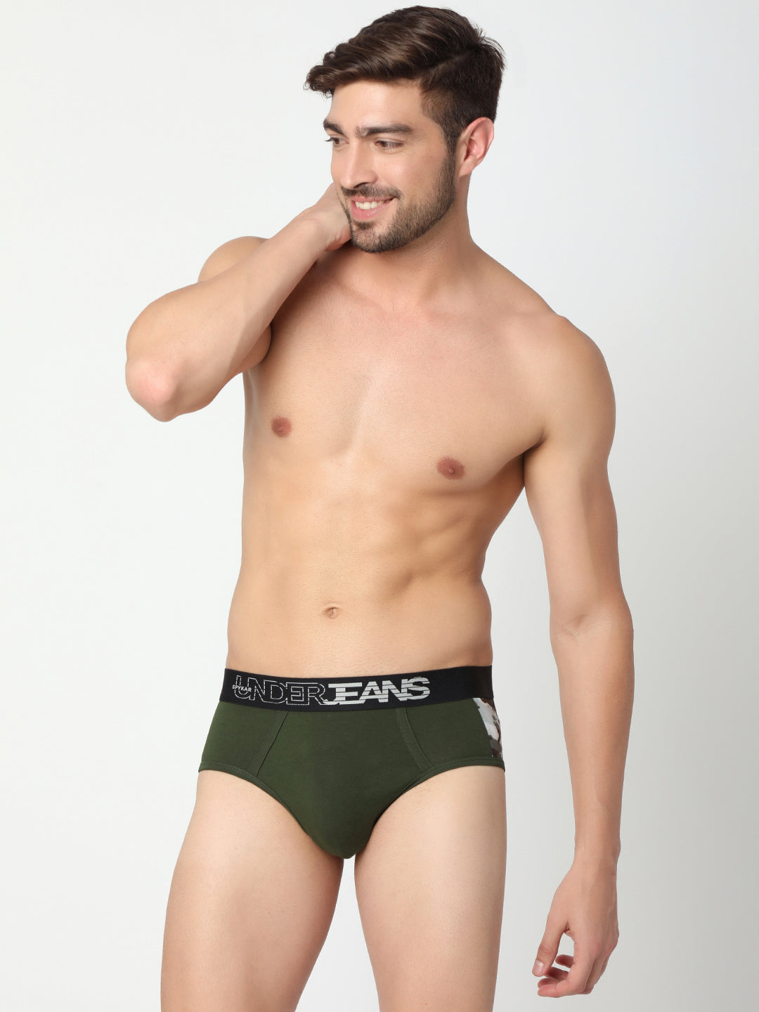 Men Premium Grey & Olive Cotton Blend Brief (Pack of 2)- UnderJeans by Spykar