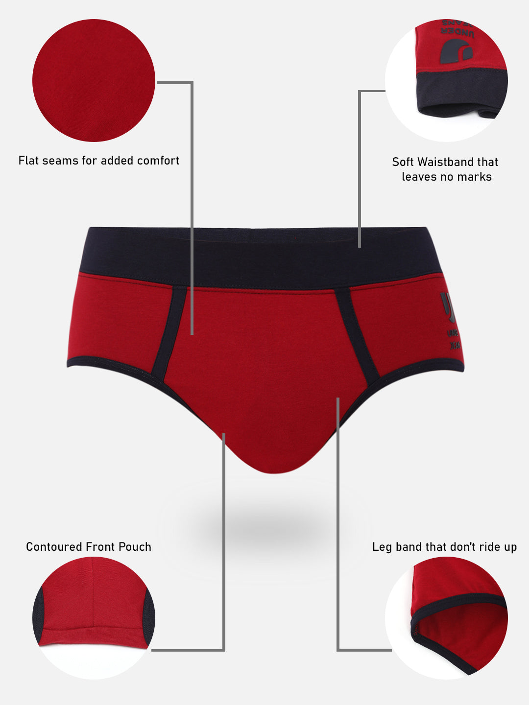 Men Premium Cotton Blend Maroon Brief- UnderJeans by Spykar