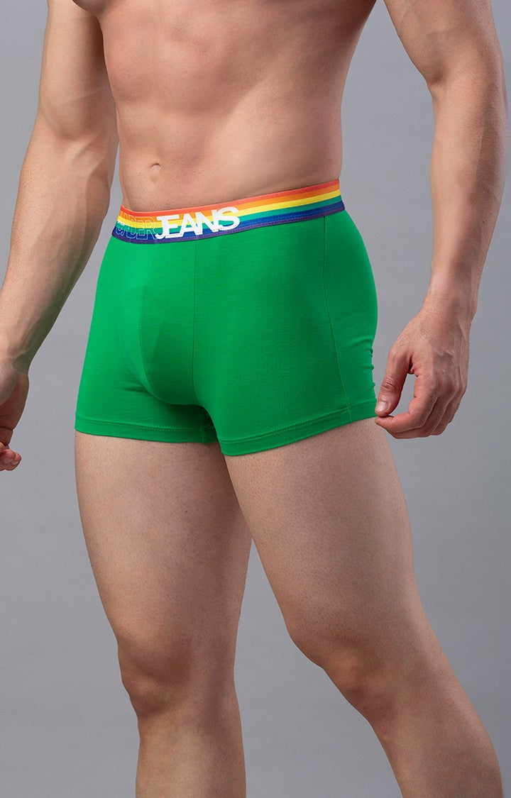 Men Premium Green-Multi Cotton Blend Trunk- UnderJeans by Spykar