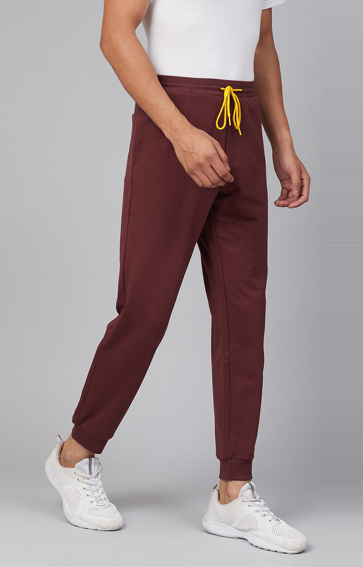 Maroon Cotton Blend Solid Trackpants- UnderJeans by Spykar