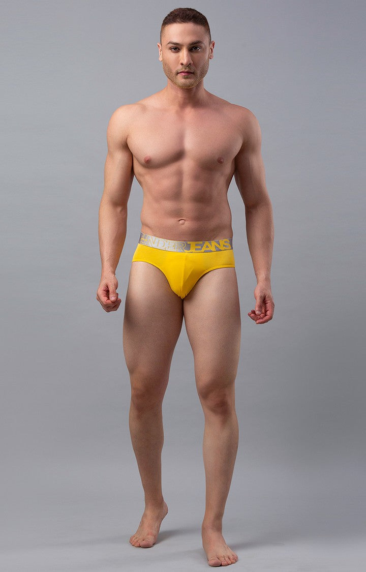 Underjeans by Spykar Men Premium Cotton Blend Yellow Brief