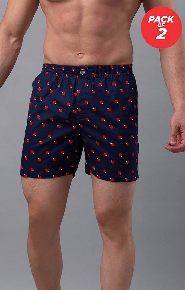 Blue Cotton Boxer for Men Premium - (Pack of 2)- UnderJeans by Spykar