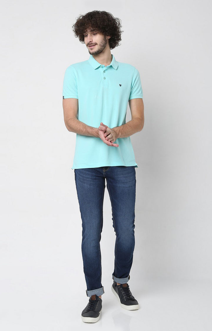 Men Premium Black Cotton Slim Fit Polo T-Shirt- UnderJeans By Spykar