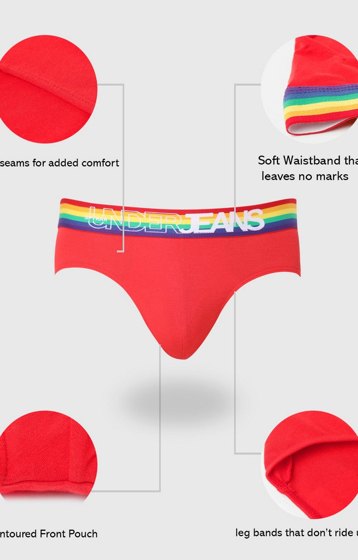 Men Premium Red Multi Cotton Blend Brief- UnderJeans by Spykar