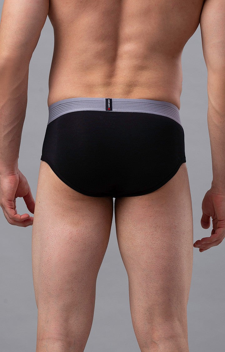 Men Premium Black-Grey Cotton Blend Brief- UnderJeans by Spykar