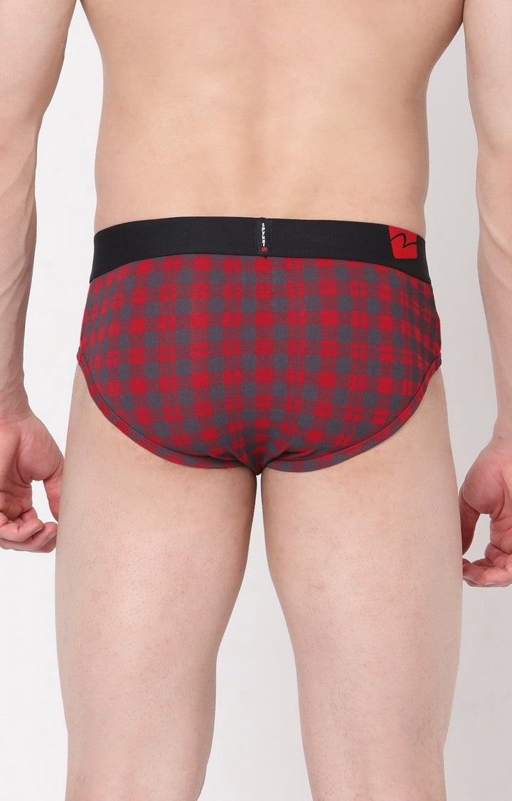 Men Premium Cotton Blend Maroon-Check Brief- UnderJeans by Spykar