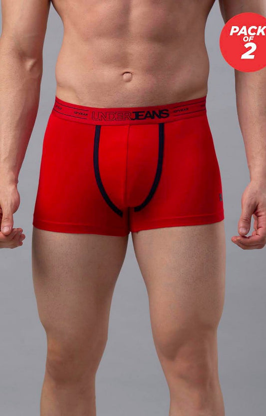 Underjeans by Spykar Men Premium Cotton Blend Red Trunk - (Pack of 2)