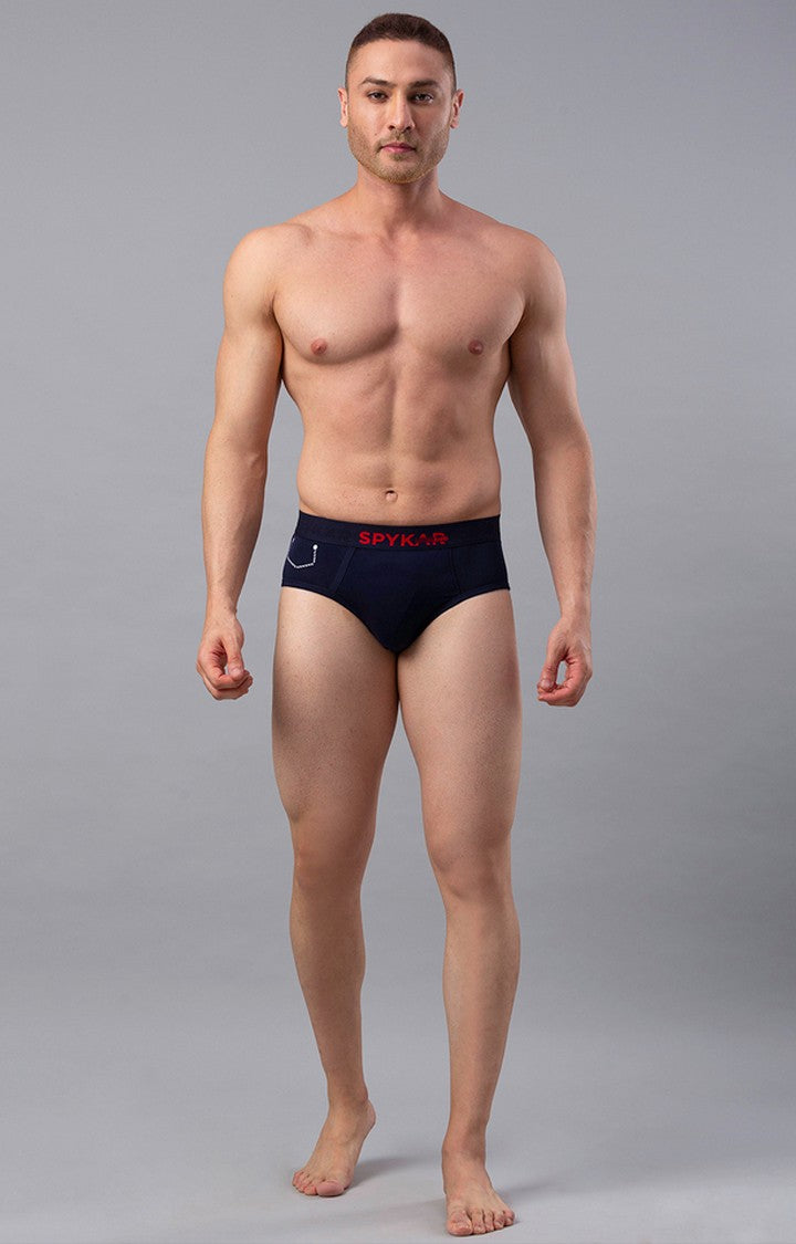Navy Cotton Brief for Men Premium - (Pack of 2)- UnderJeans by Spykar