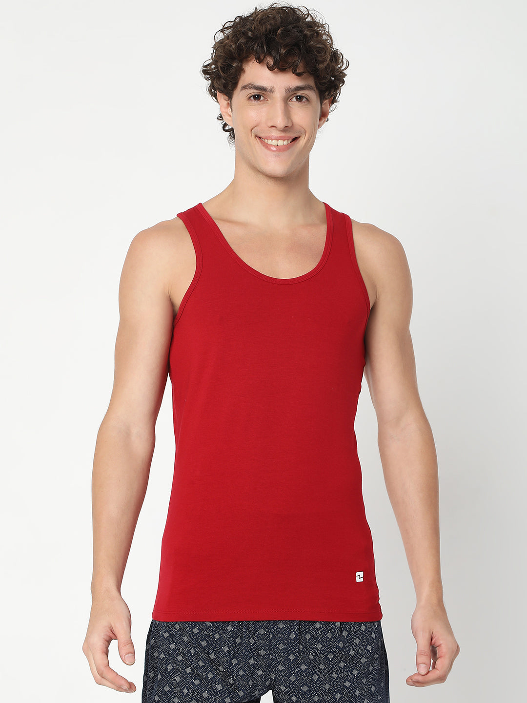 Men Premium Maroon Cotton Blend Regular Fit Vest - UnderJeans by Spykar