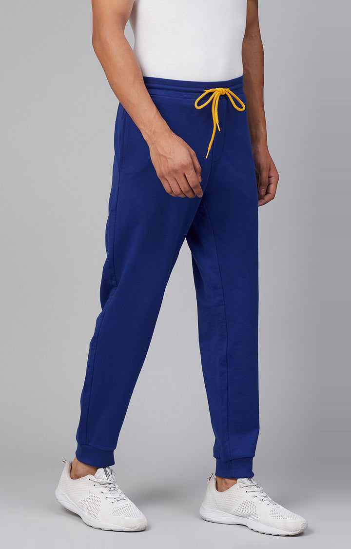 Blue Cotton Blend Solid Trackpants- UnderJeans by Spykar