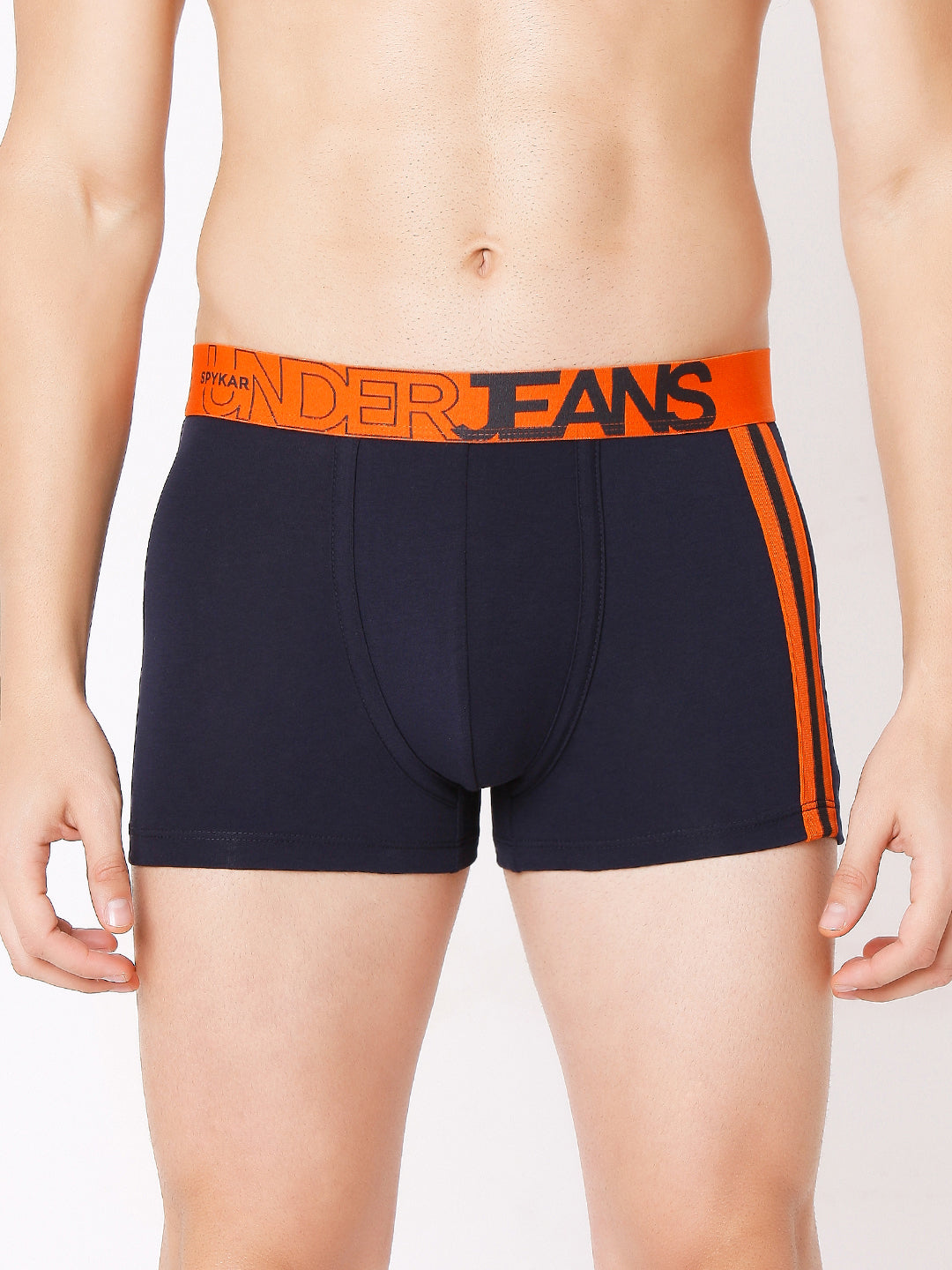 Men Premium Grey-Red & Navy-Orange Cotton Blend Trunk (Pack of 2)- UnderJeans by Spykar