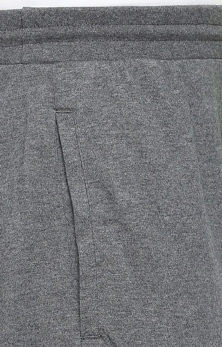 Men Premium Cotton Blend Knitted Charcoal Trackpants- UnderJeans by Spykar