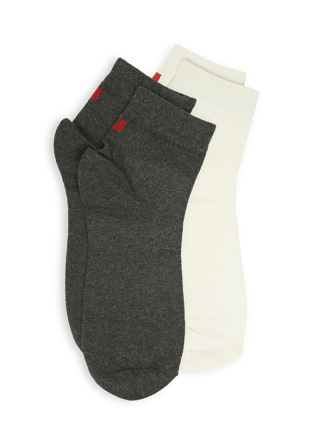 Men Premium White & Anthra Melange Ankle Length Socks - Pack Of 2- Underjeans by Spykar