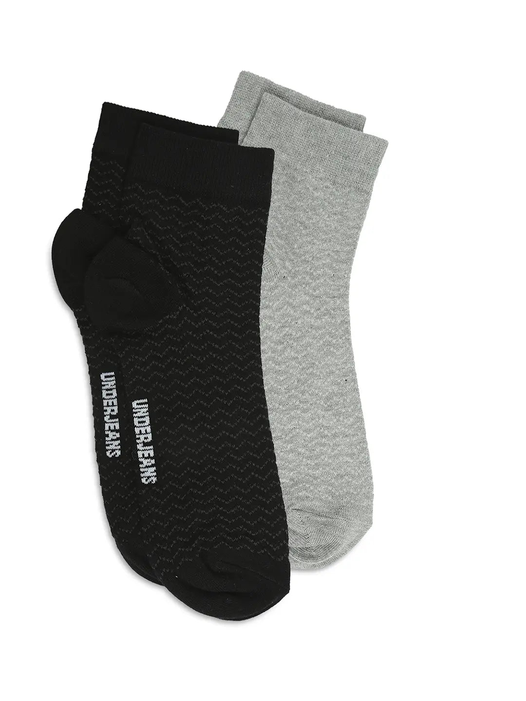 Men Premium Black & Grey Melange Ankle Length Socks - Pack Of 2- Underjeans by Spykar