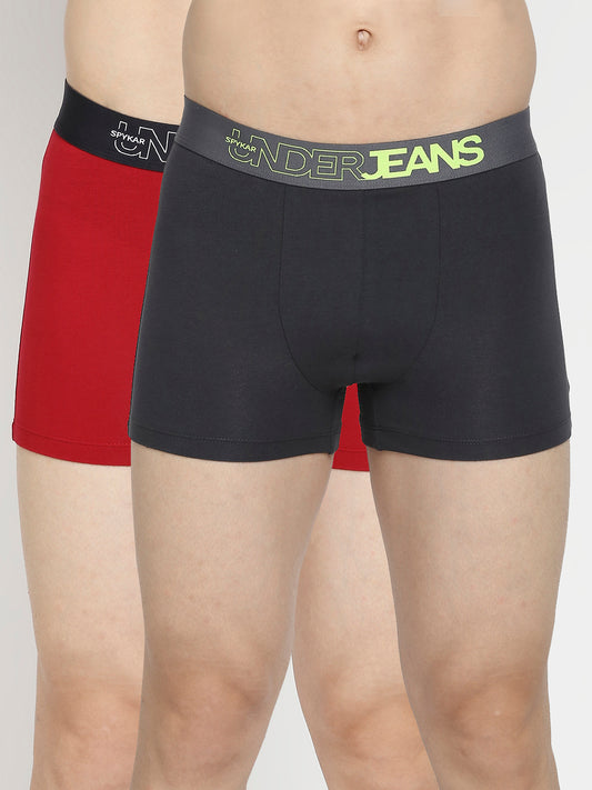 Men Premium Maroon & Dark Grey Cotton Blend Trunk - Pack Of 2- UnderJeans by Spykar
