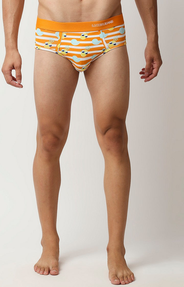 Men Premium Orange Cotton Blend Regular Fit Brief- UnderJeans by Spykar